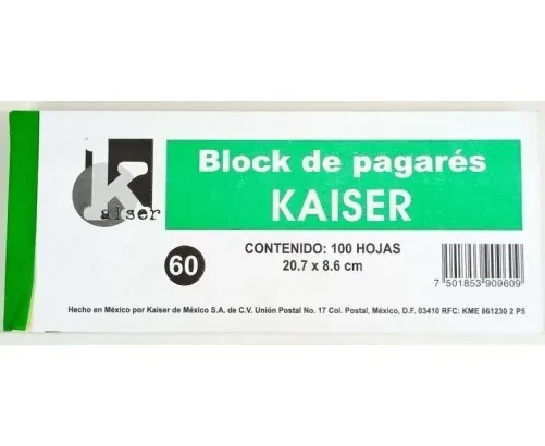 Block de pagares con /100 kaiser