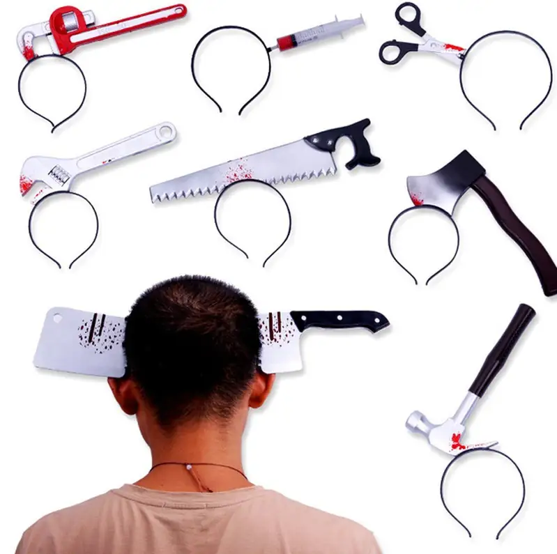 Diadema, cuchillo, machete, hacha, cosplay zombie Halloween 