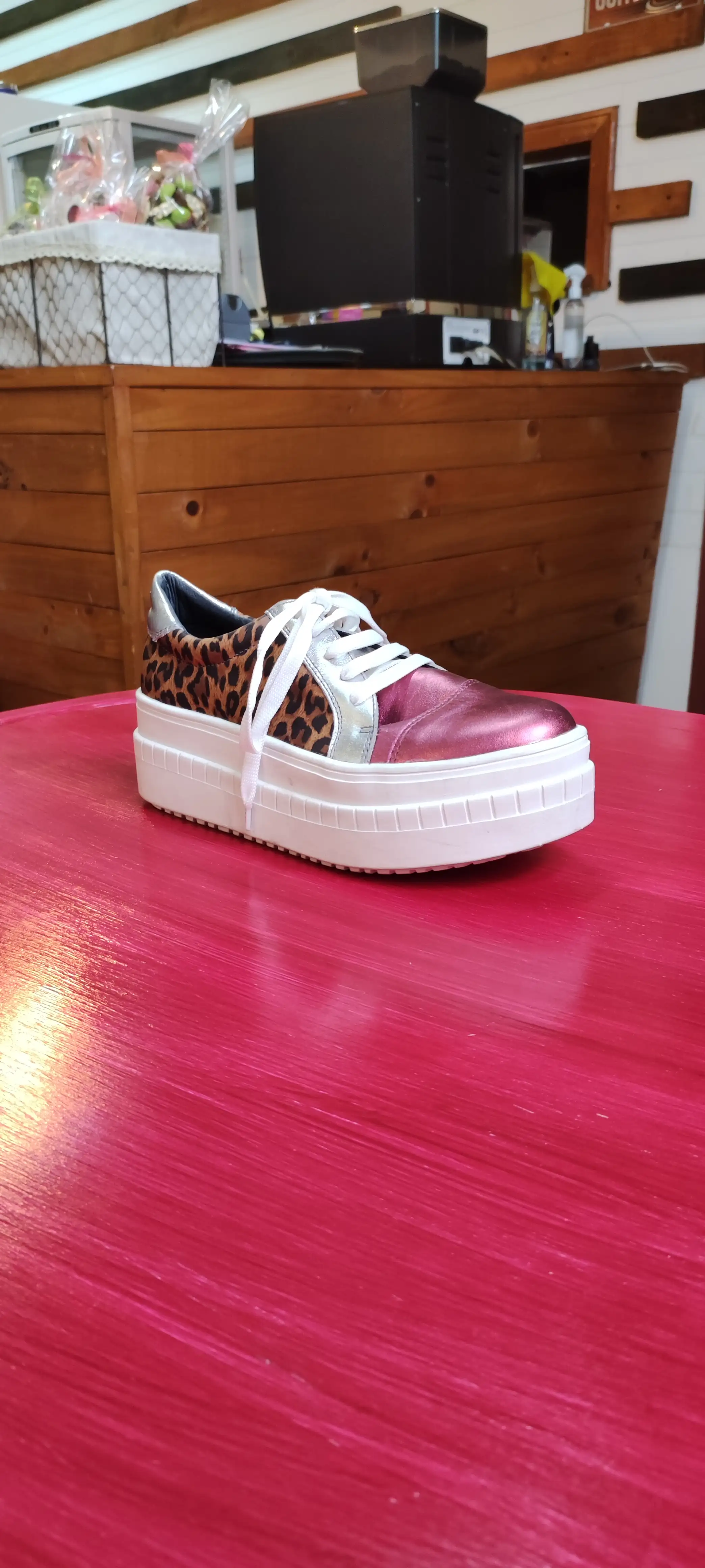 Zapatilla alta rosa print