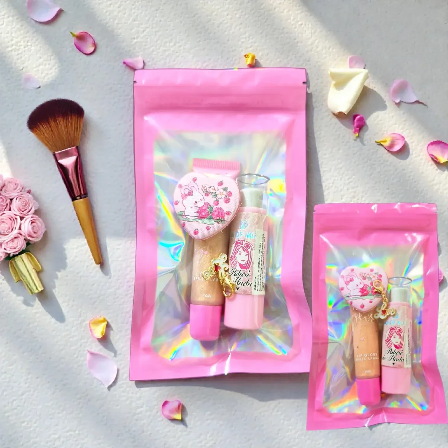 Kit Brillo Labial - Iluminador y Esponja más Obsequio 