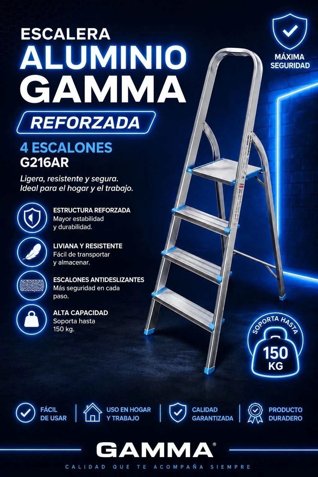 Escalera Reforzada De Aluminio 4 Escalones Gamma G216AR