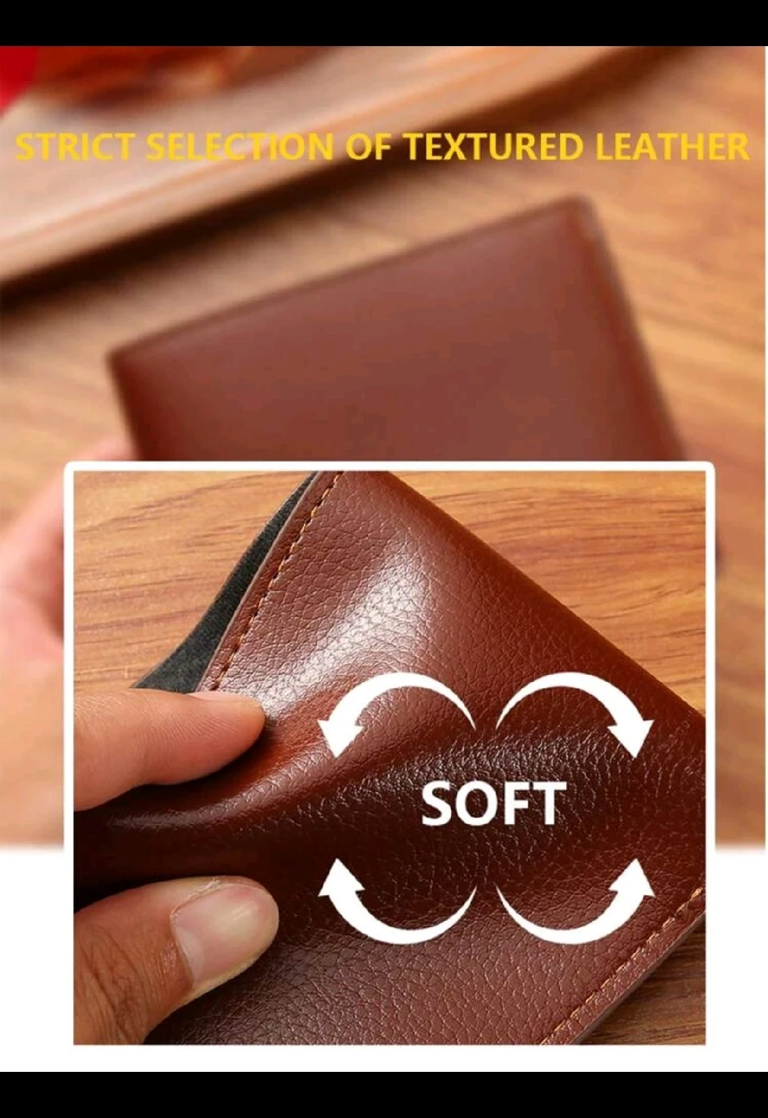 Billetera Clásica para Caballero Jiangbao - Cartera Corta Bifold en Poliuretano Texturizado, Tarjetero y Porta Retrato 3