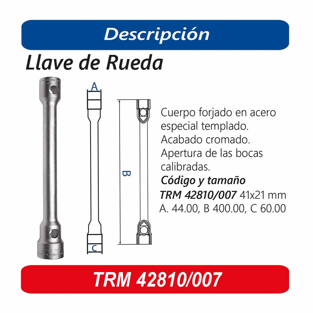 LLAVE RUEDA P/CAMION (Llave grampa) TRM 41 mm 21mm - Nissan C.