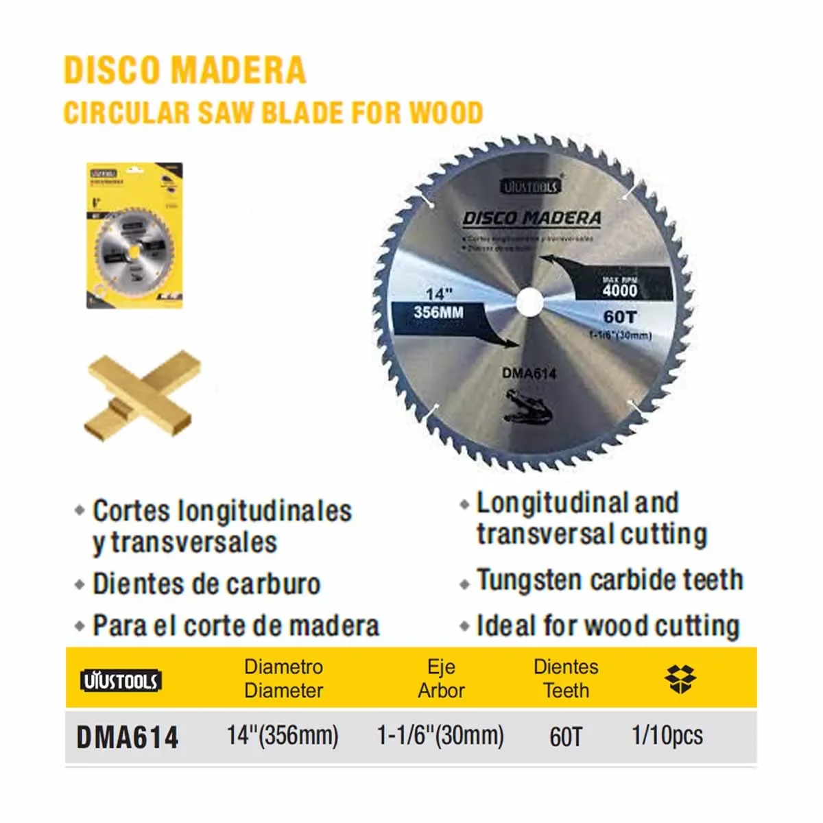 DISCO CORTE MADERA 14" x 60 Teeth UYUST (356mm)