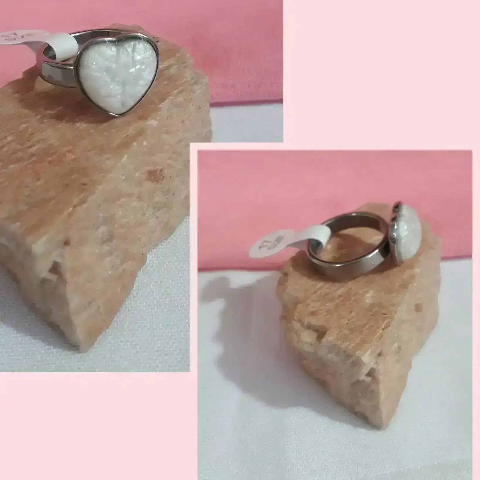 Anillo corazón con piedra blanca
