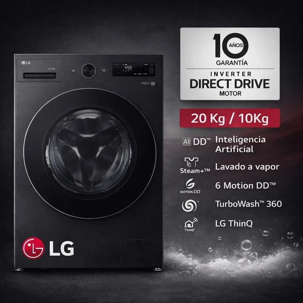 LAVASECARROPA LG 20KG INVERTER SILVER WD20EGNTSPG 