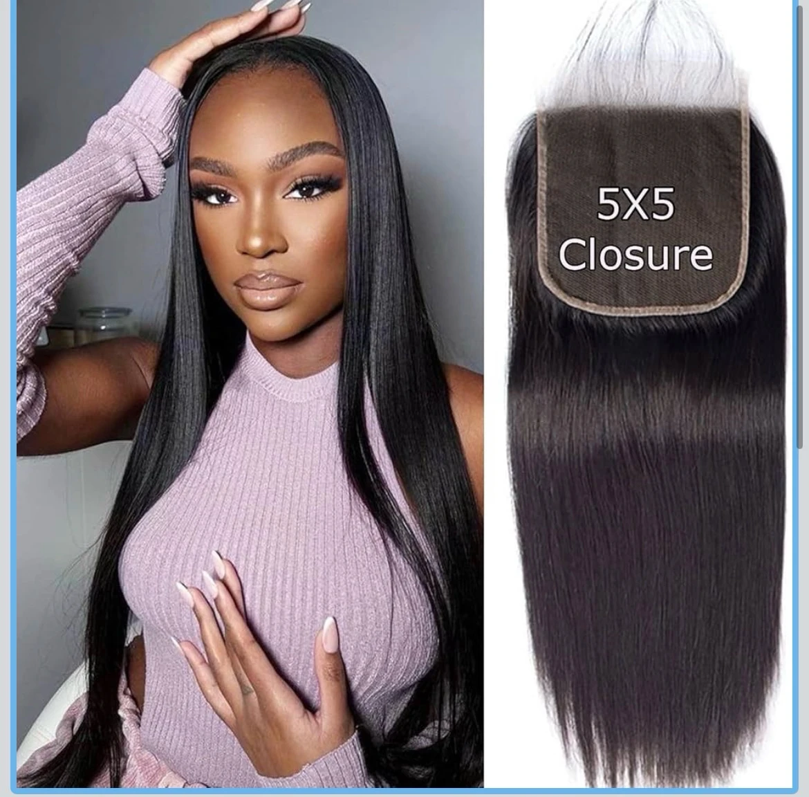 Cierre HD 5x5,  20 pulgadas, 12A de cabello humano virgen Remy, pre-arrancado con cabello fino, 