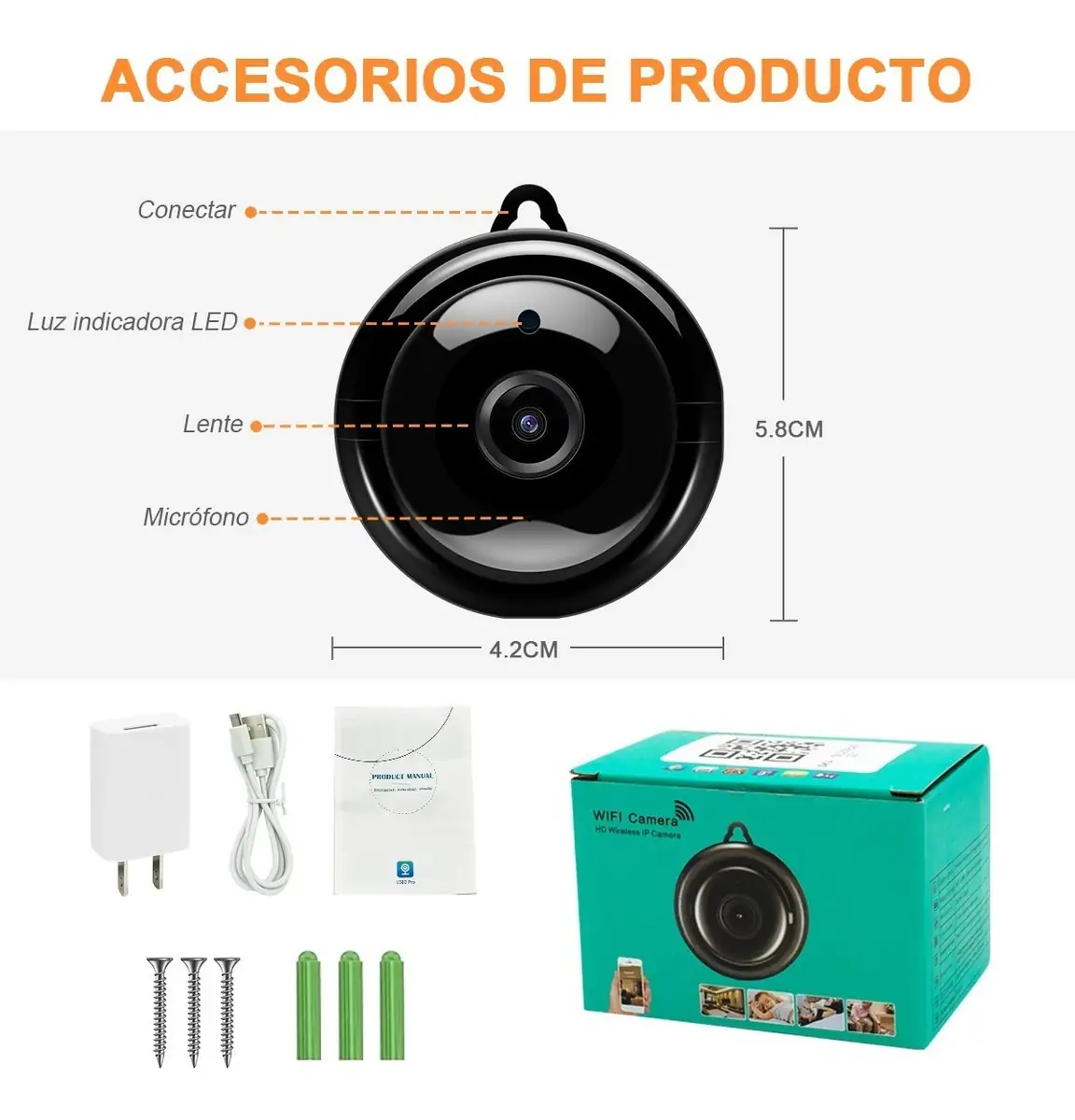 Mini Camara Redonda Wifi Con Visión Nocturna Y Resolución HD 1080P 3
