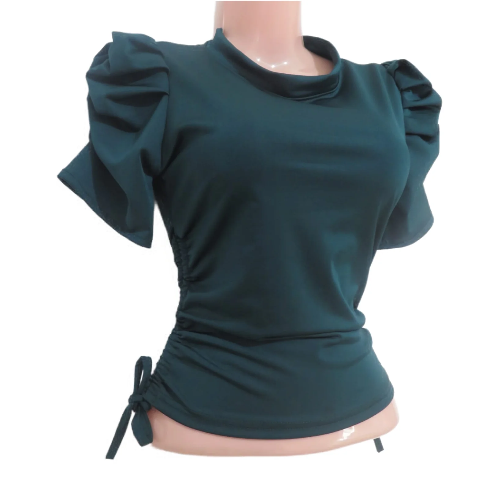 Blusa verde de satín manga corta  3