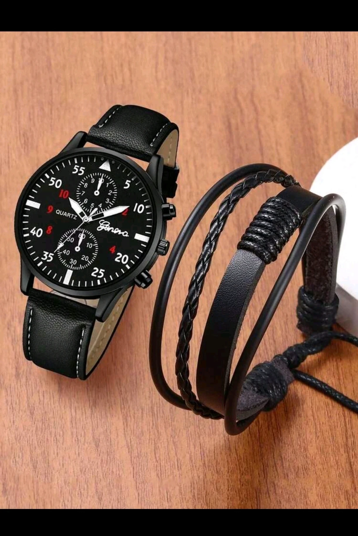​Set de Caballero AD ASTRA - Reloj Geneva Sport Black & Red + Brazalete Multicapa