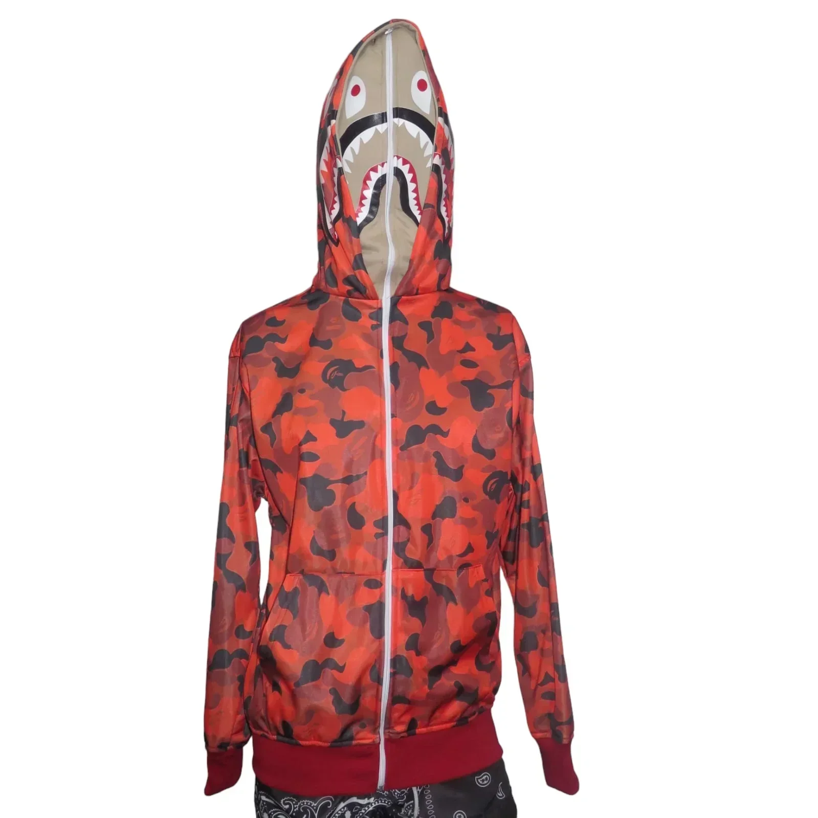 Chamarra doble gorro shark roja moteada