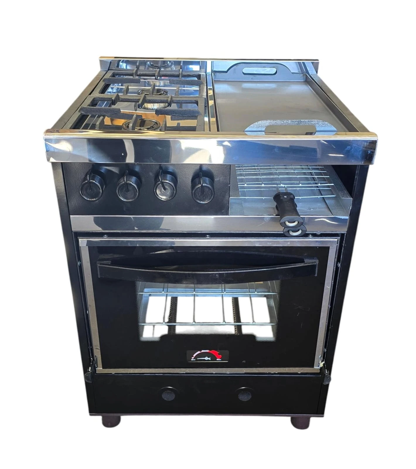 COCINA INDUSTRIAL ROSARIO MULTI 2 HORNALLAS 55CM PLANCHETA Y CARLITERO TAPA DE VIDRIO COLOR NEGRO