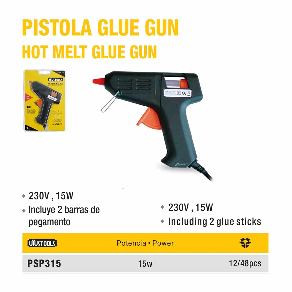 PISTOLA GLUE SILICONA UYUST 15W
