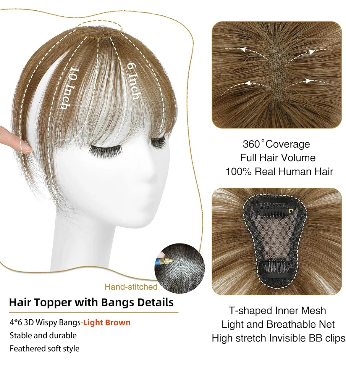 Flequillo con clip, 100% de cabello humano (marron claro ) 4