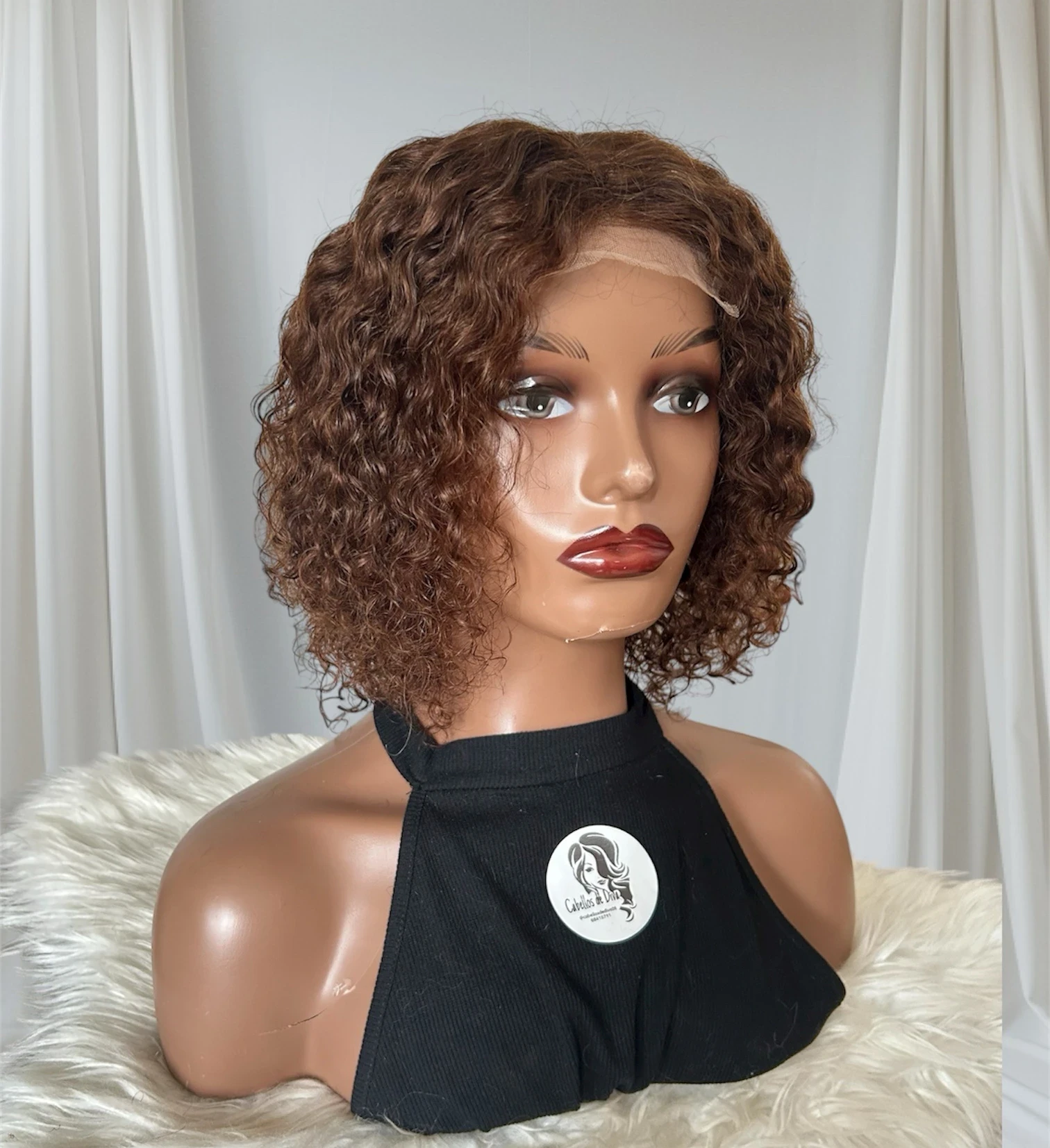 Peluca de cabello humano 12 pulgadas chocolate ,encaje frontal de  4x4 