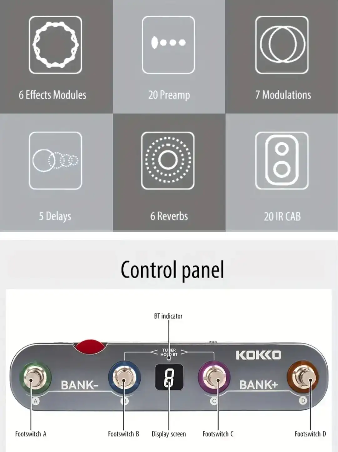Pedal Multiefectos para Guitarra Bajo 20 IR KOKKO MVave 4