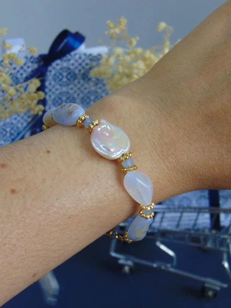 PULSERAS ACERO DOR AGATA AZUL