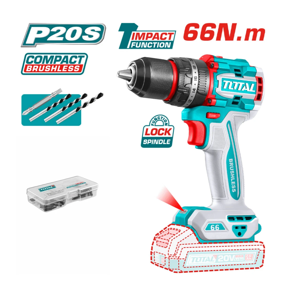 TOSLI241183 Taladro percutor 66nm + rotomartillo + amoladora industrial total  5