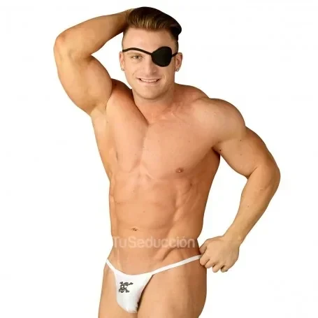 Tanga Less Masculina Pirata + Parche de ojo Blanca Pasionel