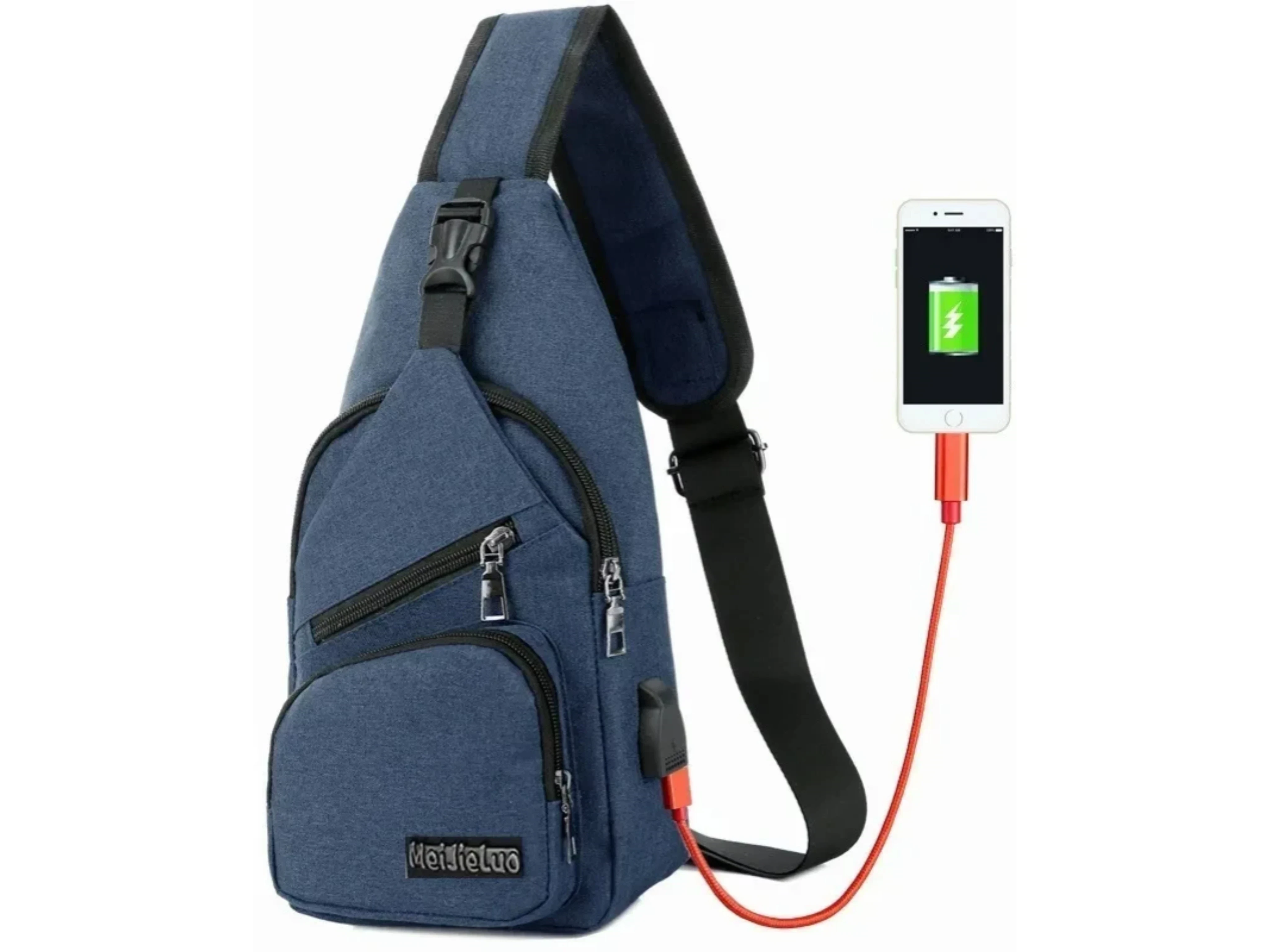 Bolso Impermeable Bandolero Con Usb Color AZUL