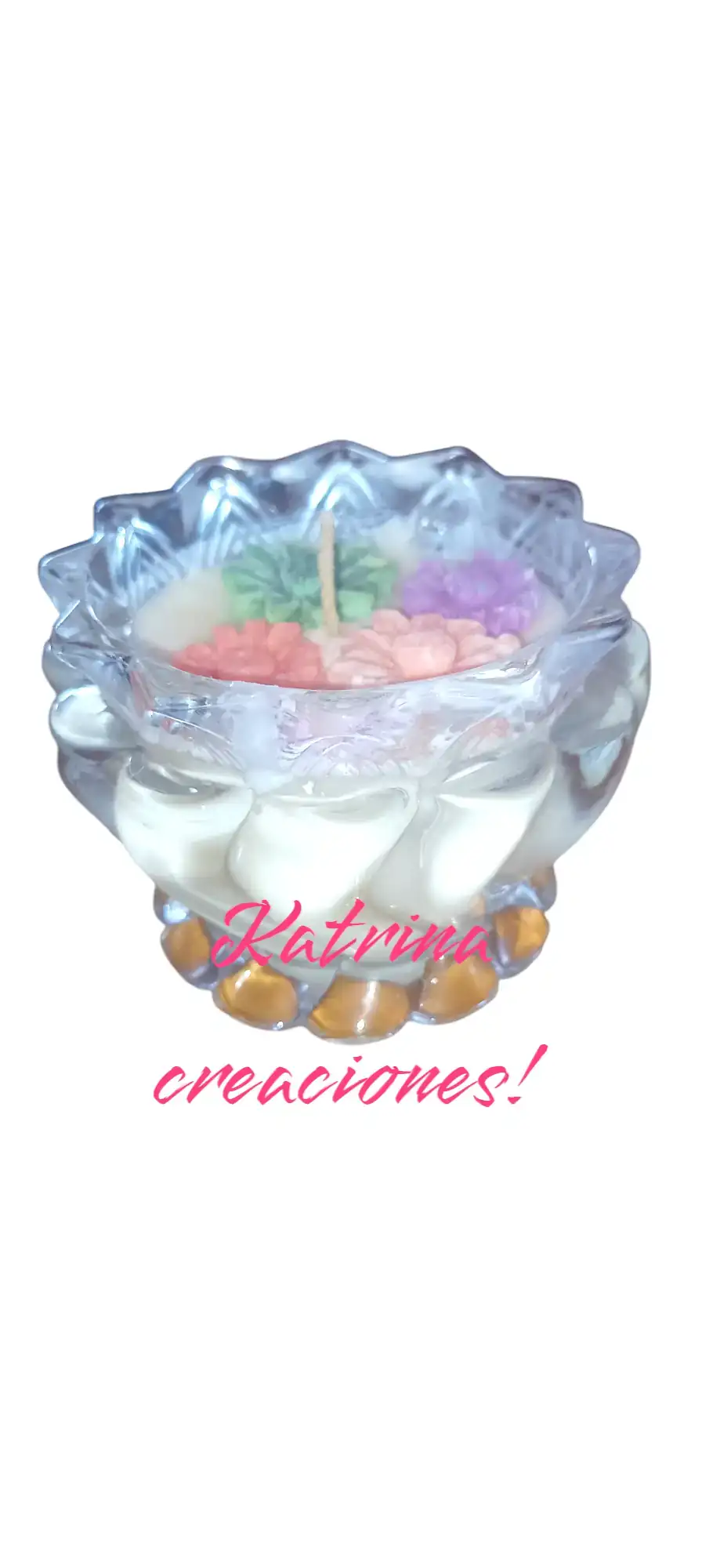 Vela de soja en caramelera de vidrio,decorada.