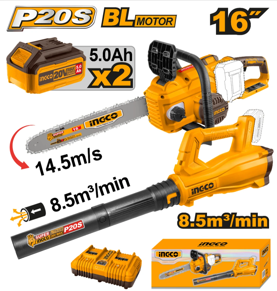 COMBO MOTOSIERRA A BATERIA 20V 16" (CGSLI40168) + SOPLADORA A BATERIA 20V (CABLI20323) P20S INGCO - COSLI240463