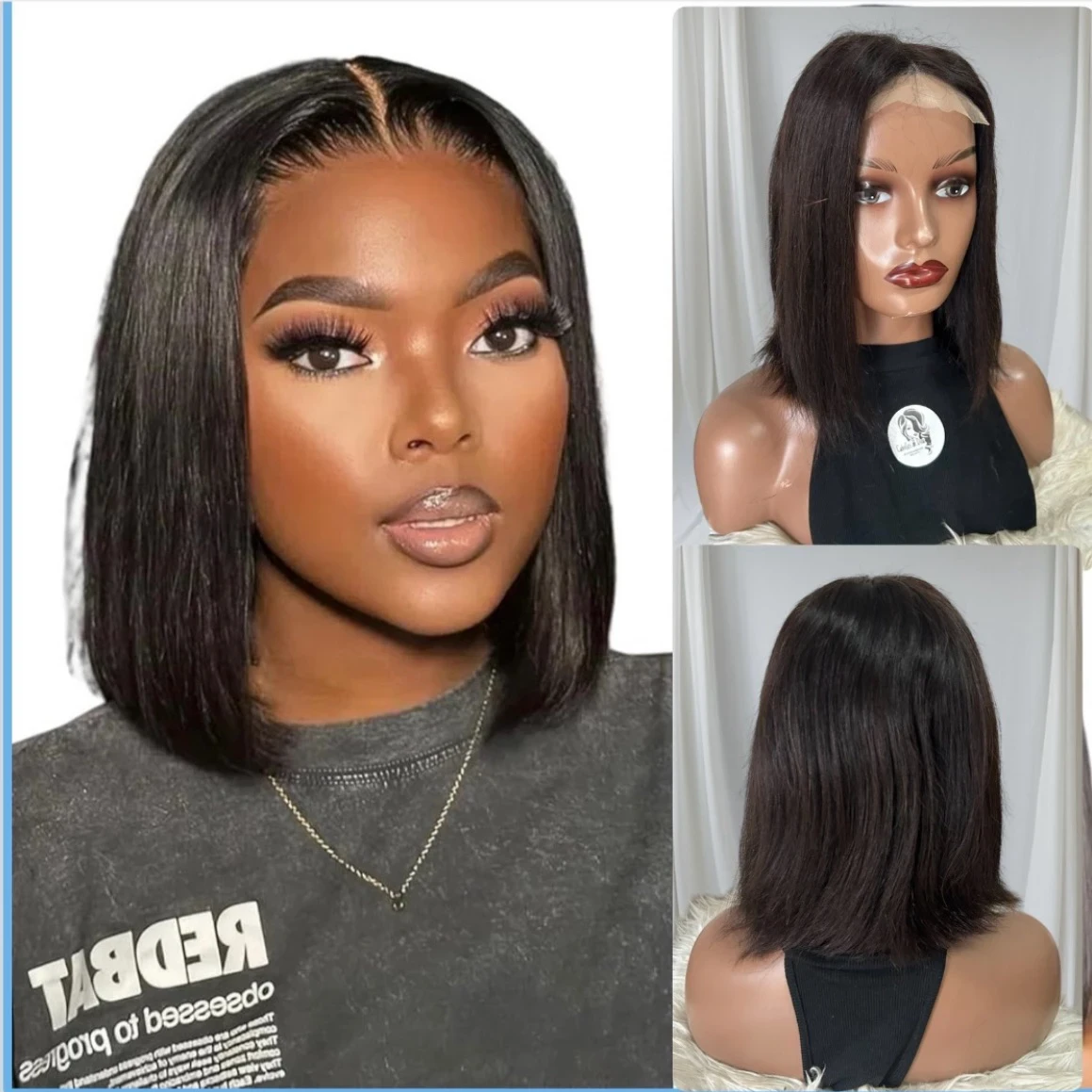 Peluca Bob de cabello humano 12” frontal lace 4x4 