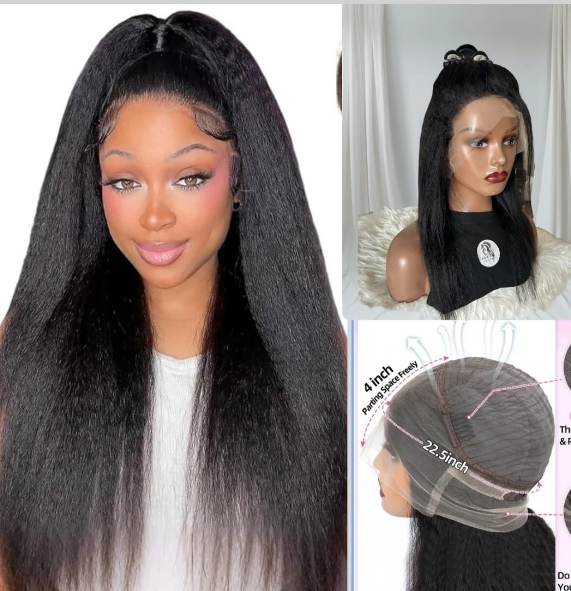  Pelucas de cabello humano yaki de 18 pulgadas frontal 360