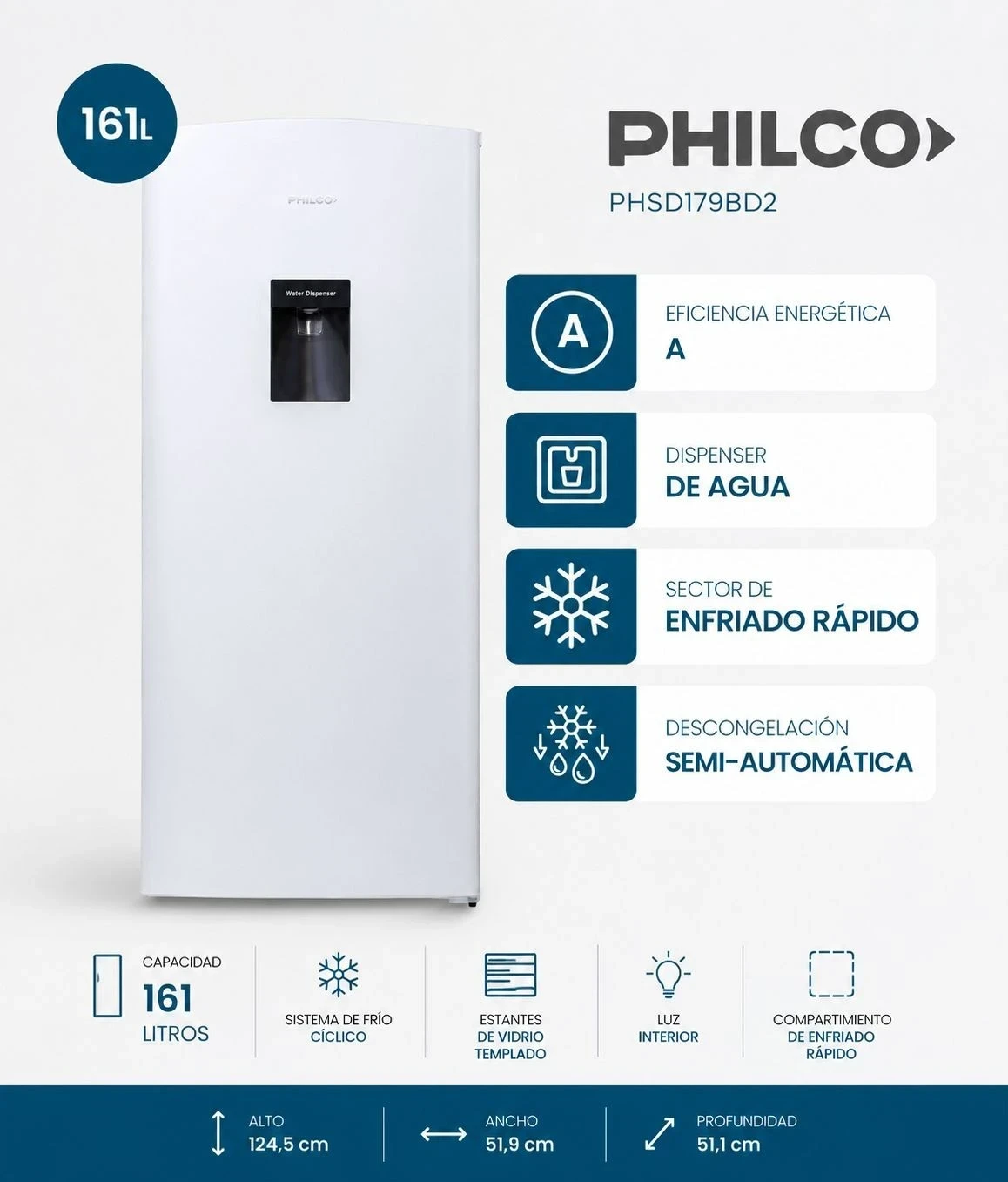 Heladera philco phsd179bd2 C/dispenser 161lts*
