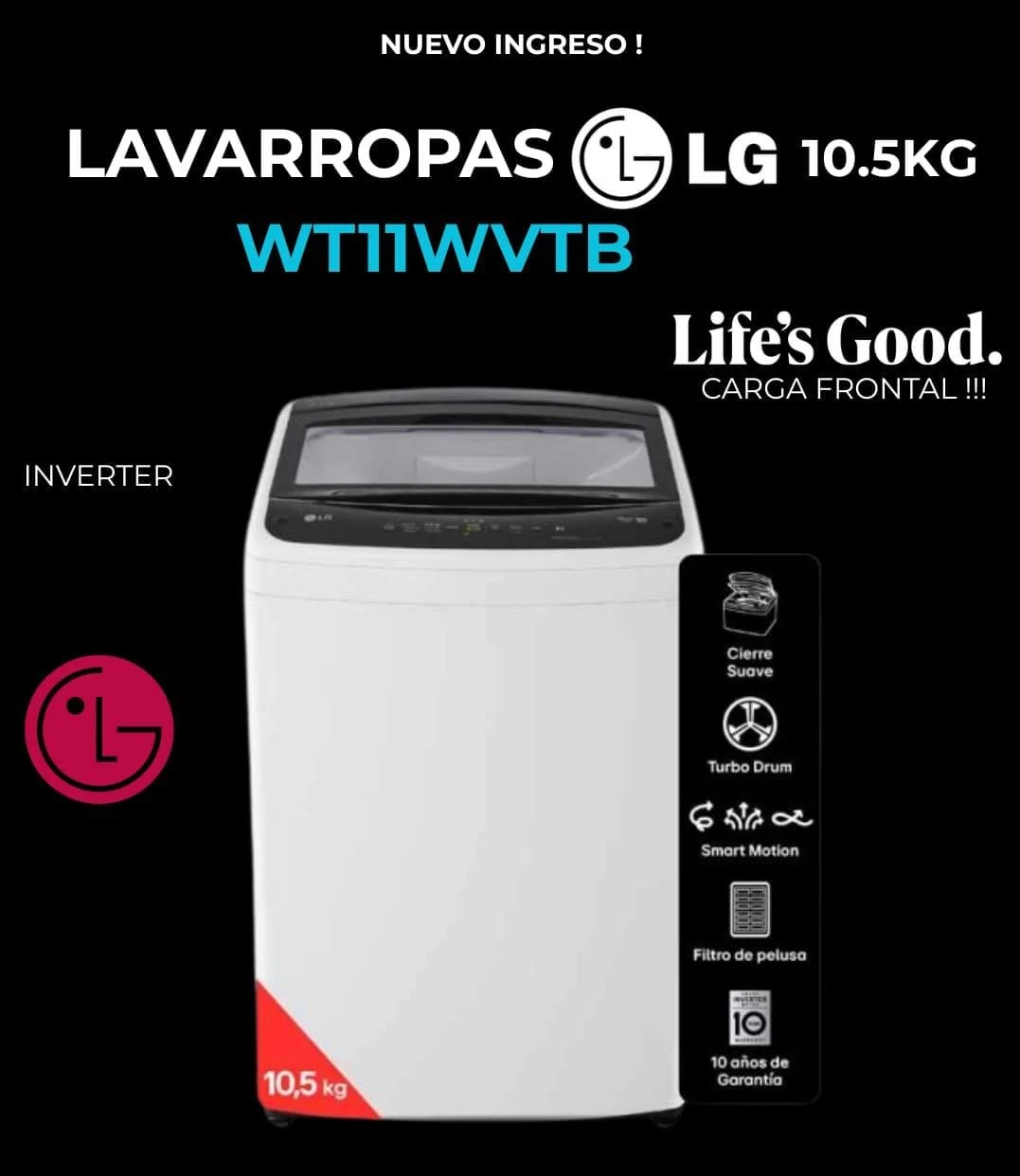 LAVARROPAS LG 10.5KG INVERTER BLANCO 