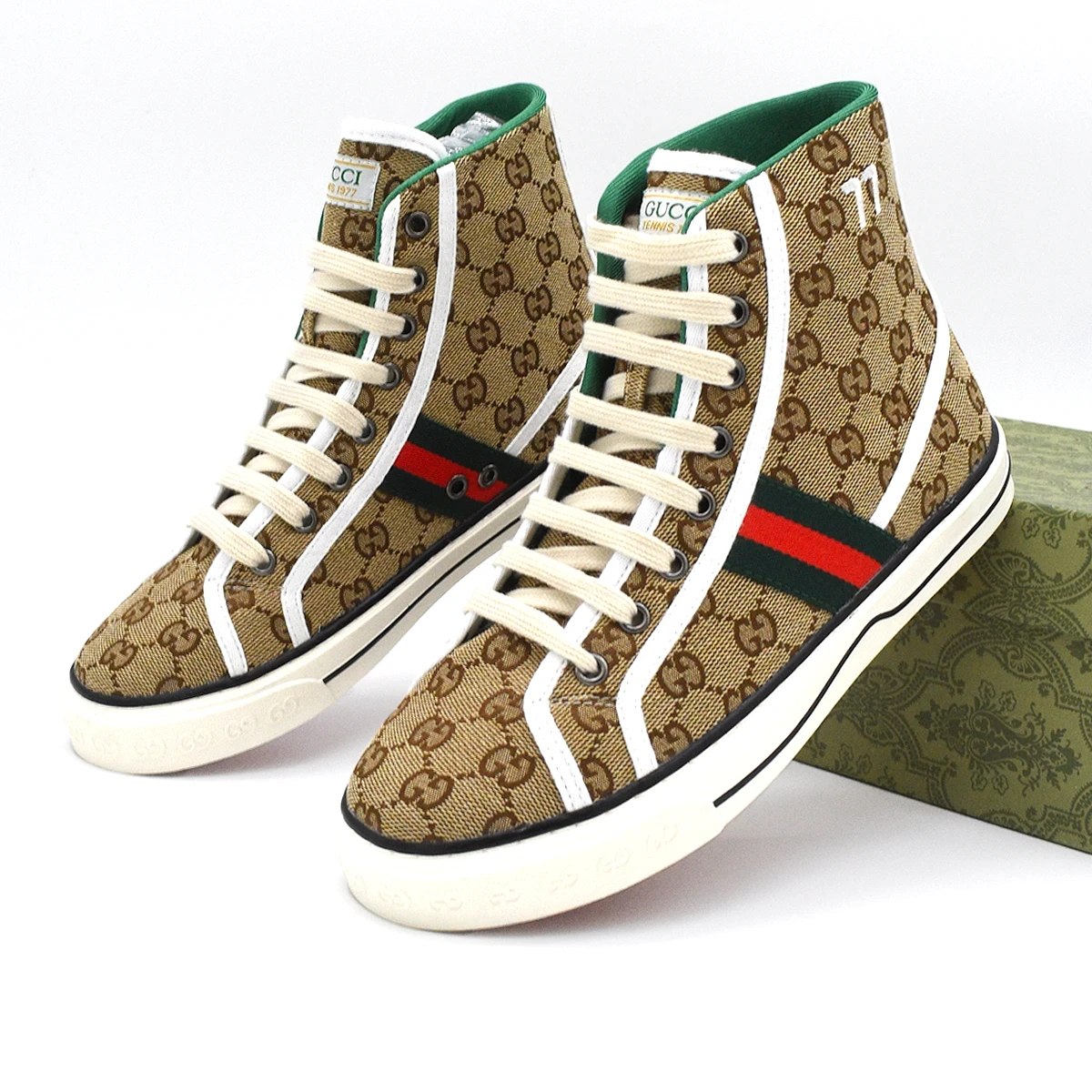 Gucci Tennis 1977 Lona Caña Alta Beige GG Estampado 2