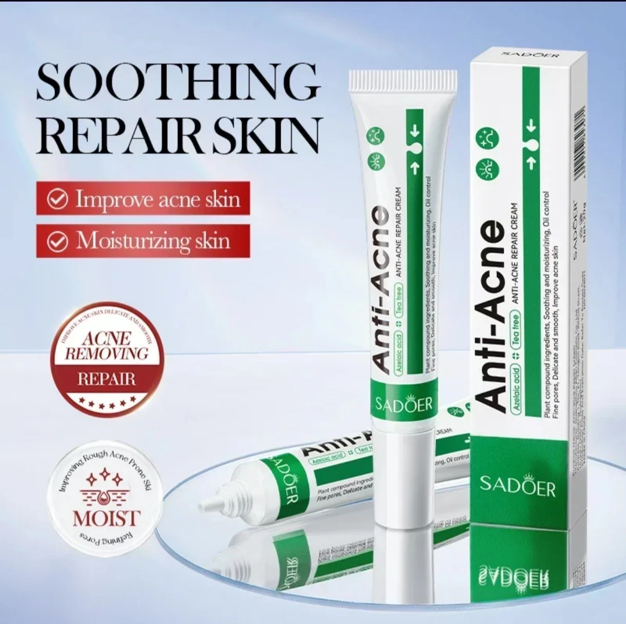 💚 SADOER Anti-Acne Repair Cream (con Ácido Azelaico + Tea Tree)