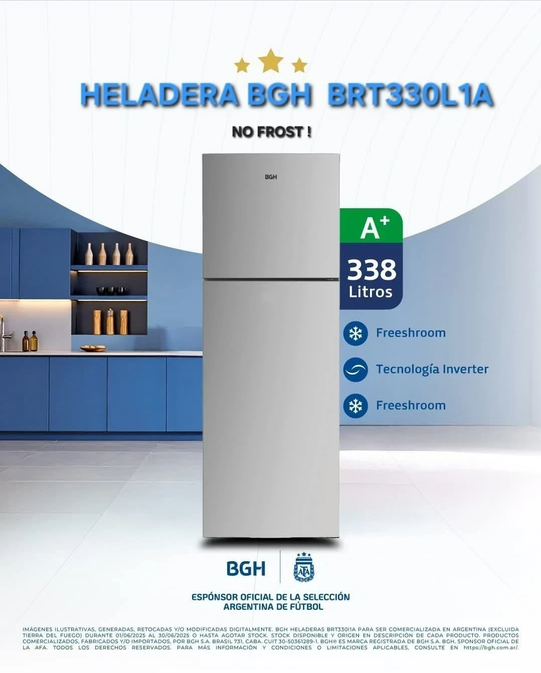 HELADERA BGH 338LTS NO FROST INVERTER SILVER 