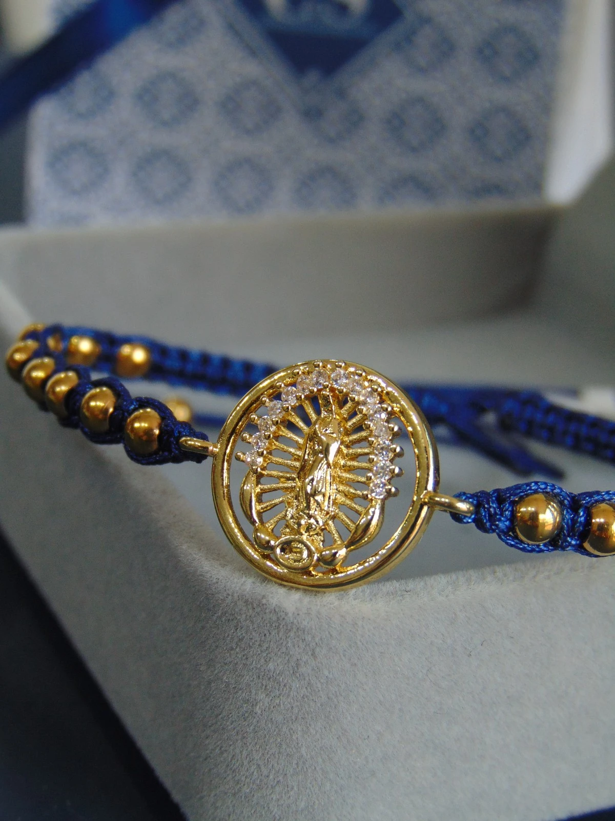 PULSERA RODIO TEJIDA BALINES DOR DIJE GUADALUPE 3