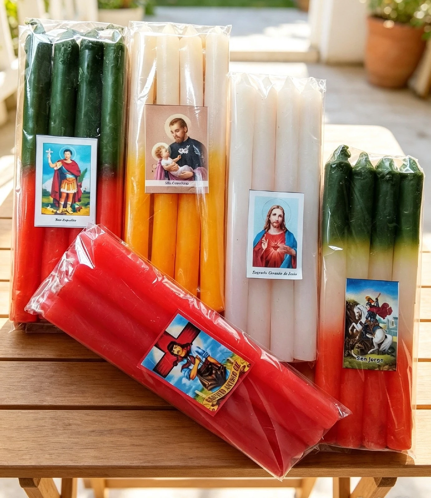 Velas largas santoral x 4 unidades