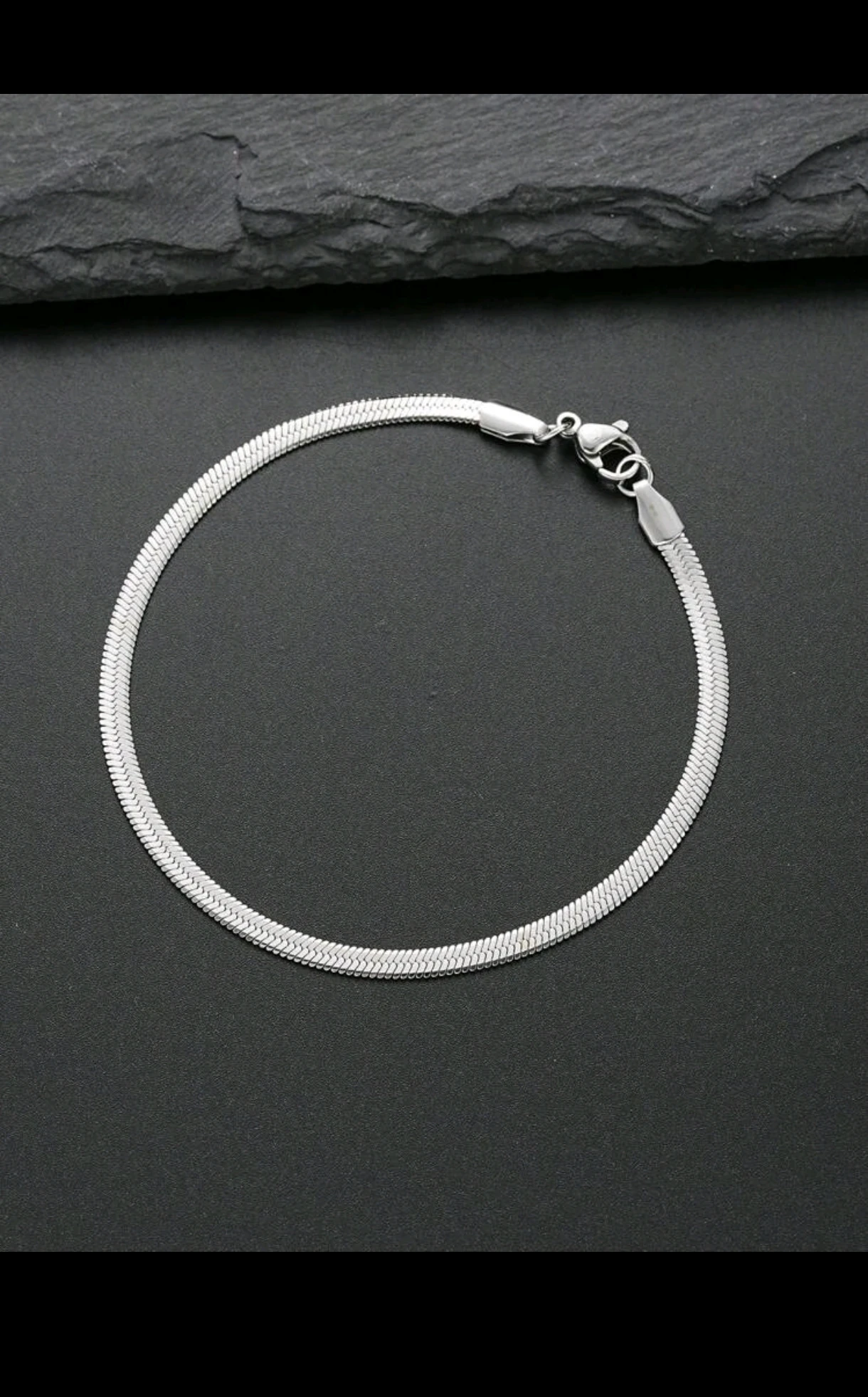 Set Minimalista de Acero Inoxidable - Cadena Plana, Pulsera Snake y Anillo Liso Unisex 4