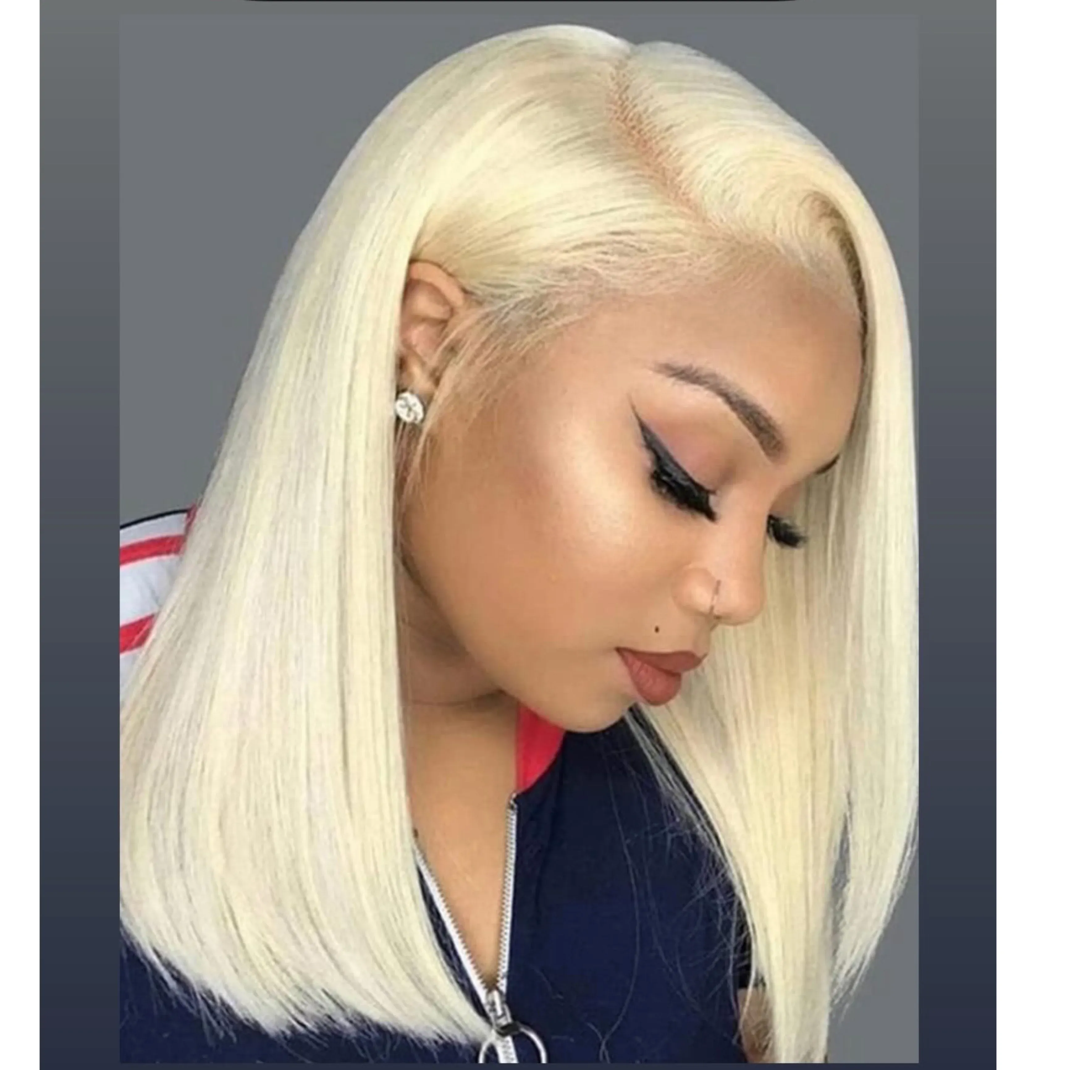Peluca Rubia estilo Bob de 14pulgadas  encaje frontal HD de 13 x6