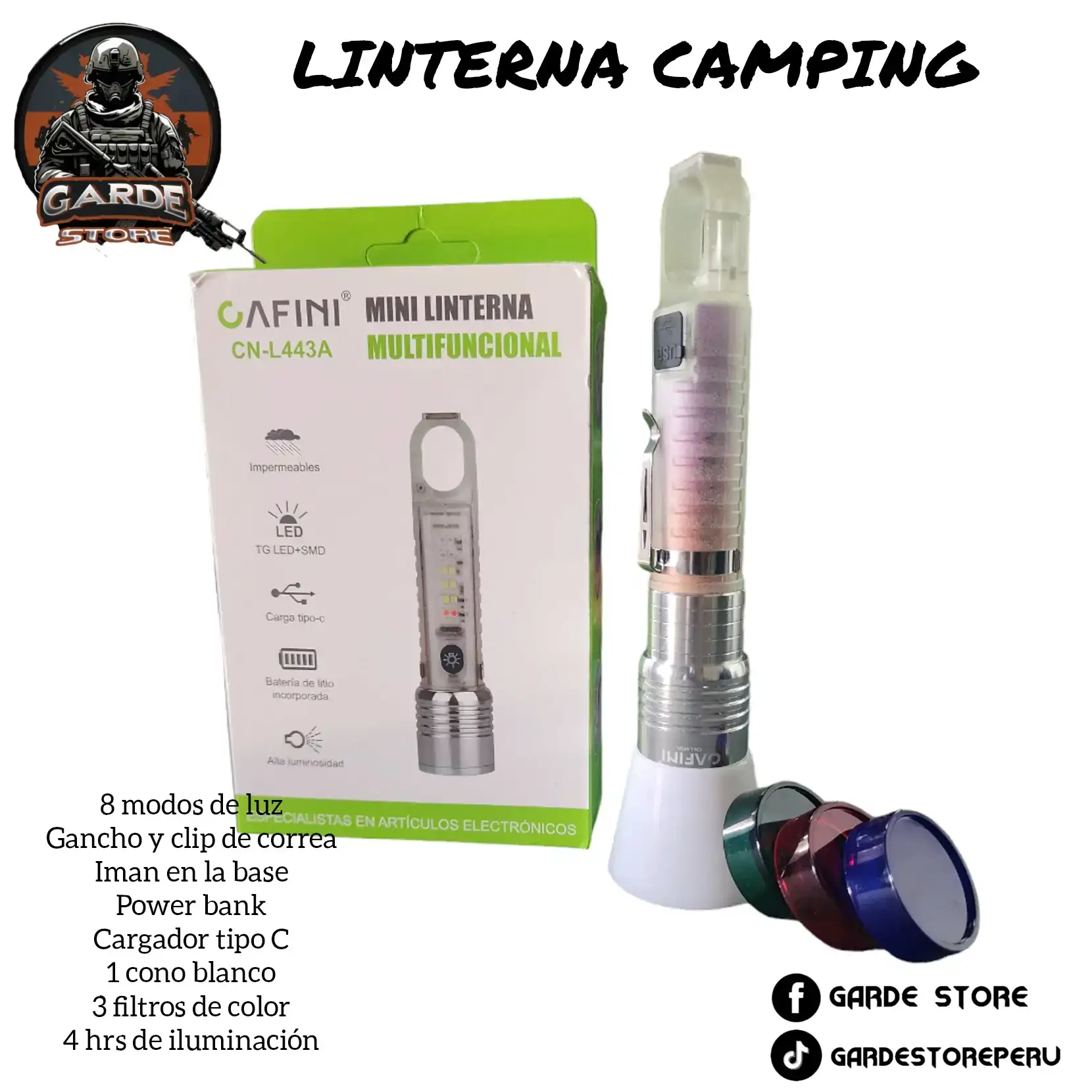 Linterna camping 3 filtros 