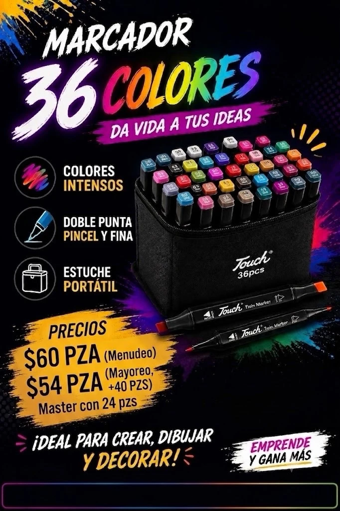 PAQUETE DE 36 PLUMONES TOUCH DOBLE PUNTA
