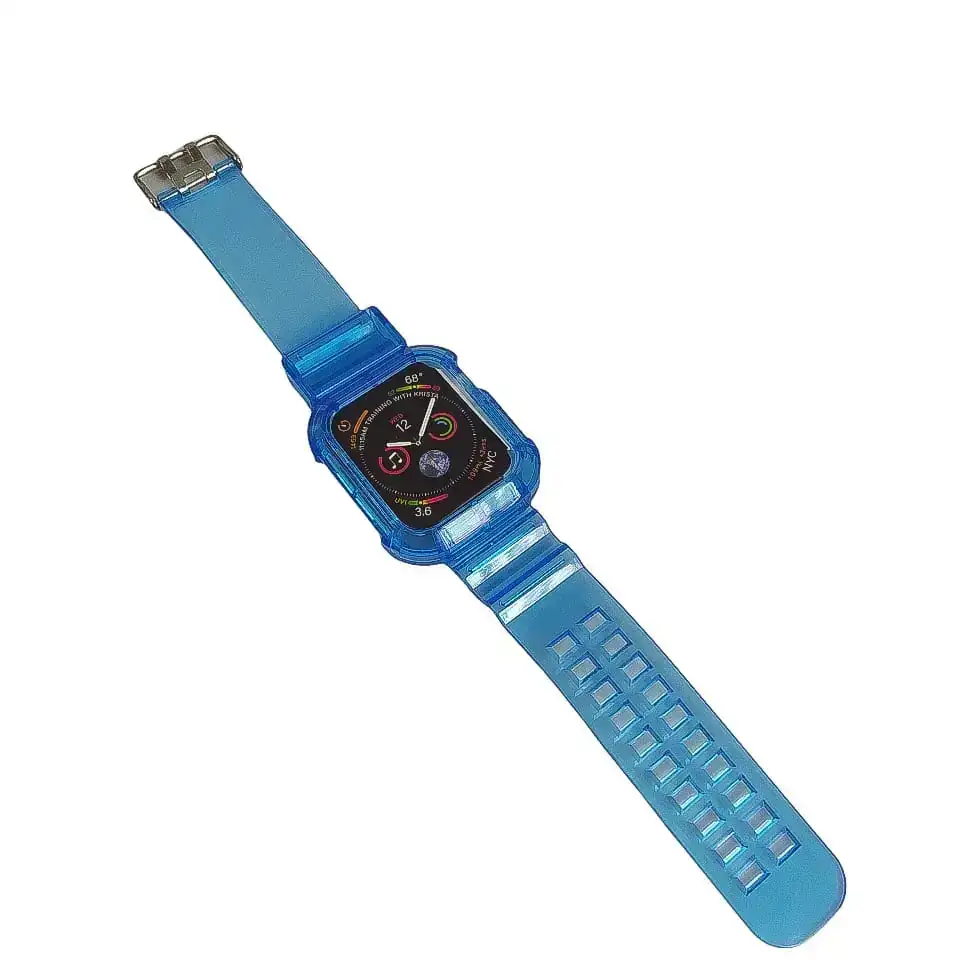 2 en 1 Protector de Pantalla + Correa en Silicona Deportivo Transparente para Smartwatch 42-44 mm Azul 2