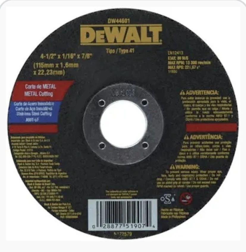 DISCO DE CORTE 4 ½ X 3/16 DEWALT X CAJA DE 25UND