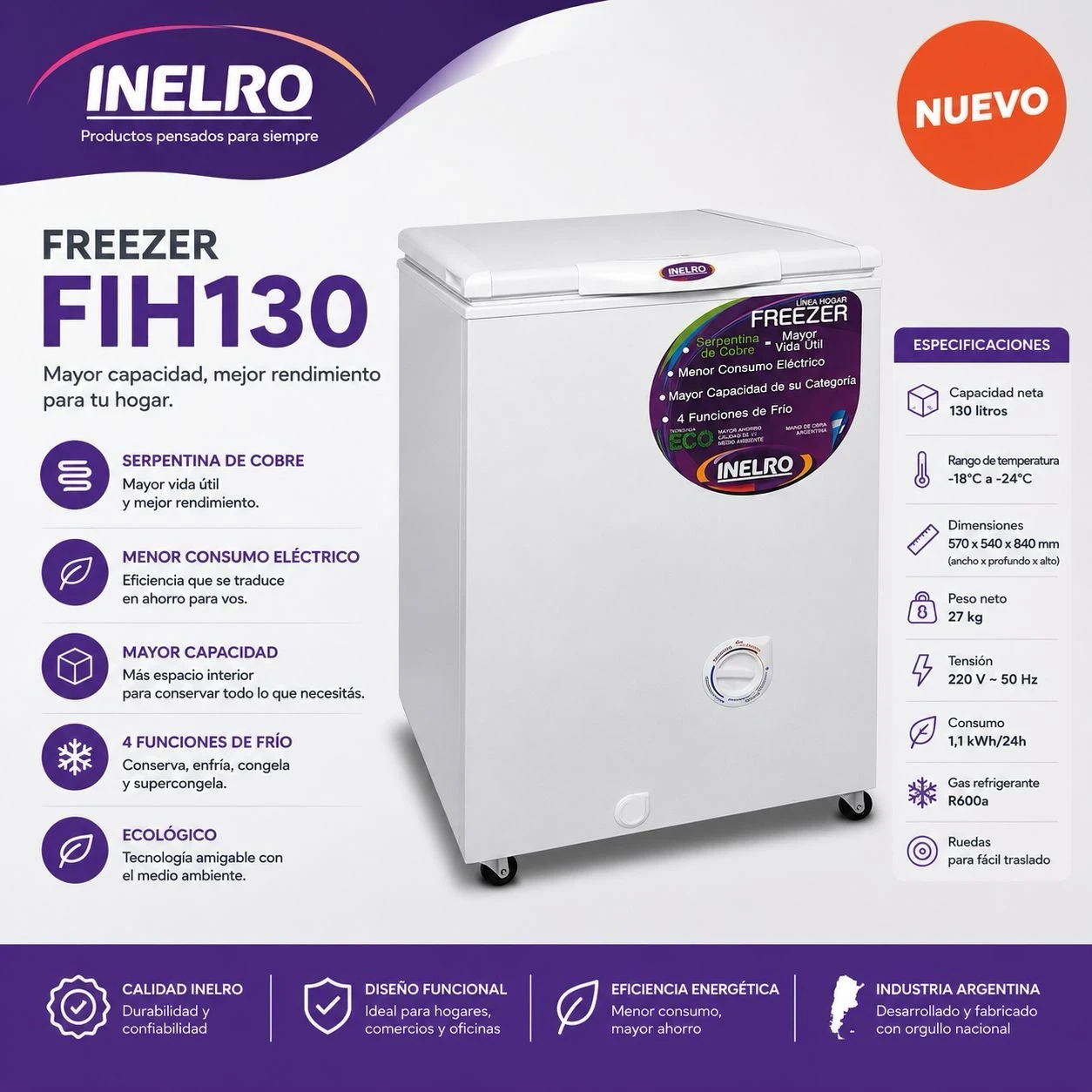 FREEZER INELRO FIH130 130lts