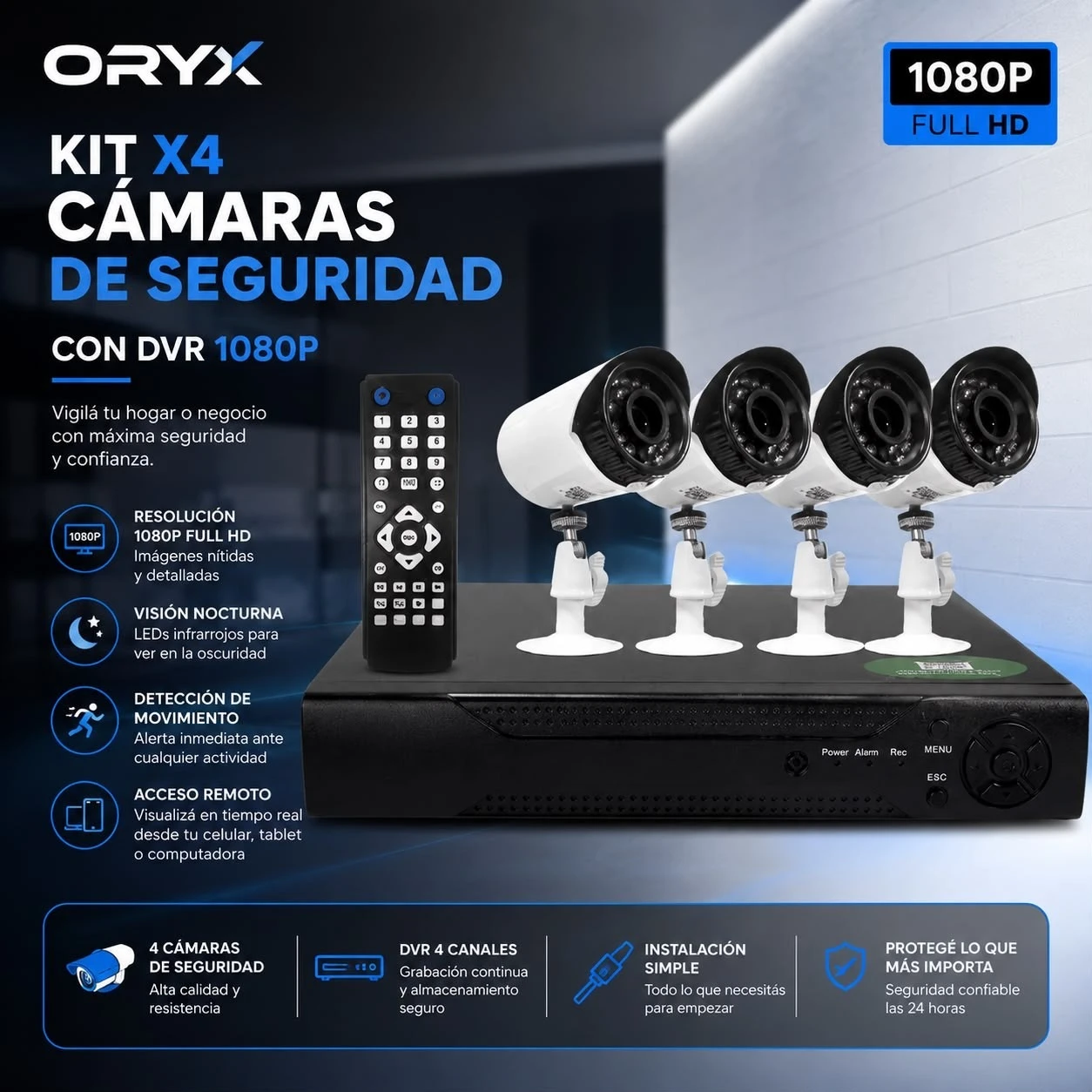 KIT CÁMARAS ORYX X4  incluye DVR*