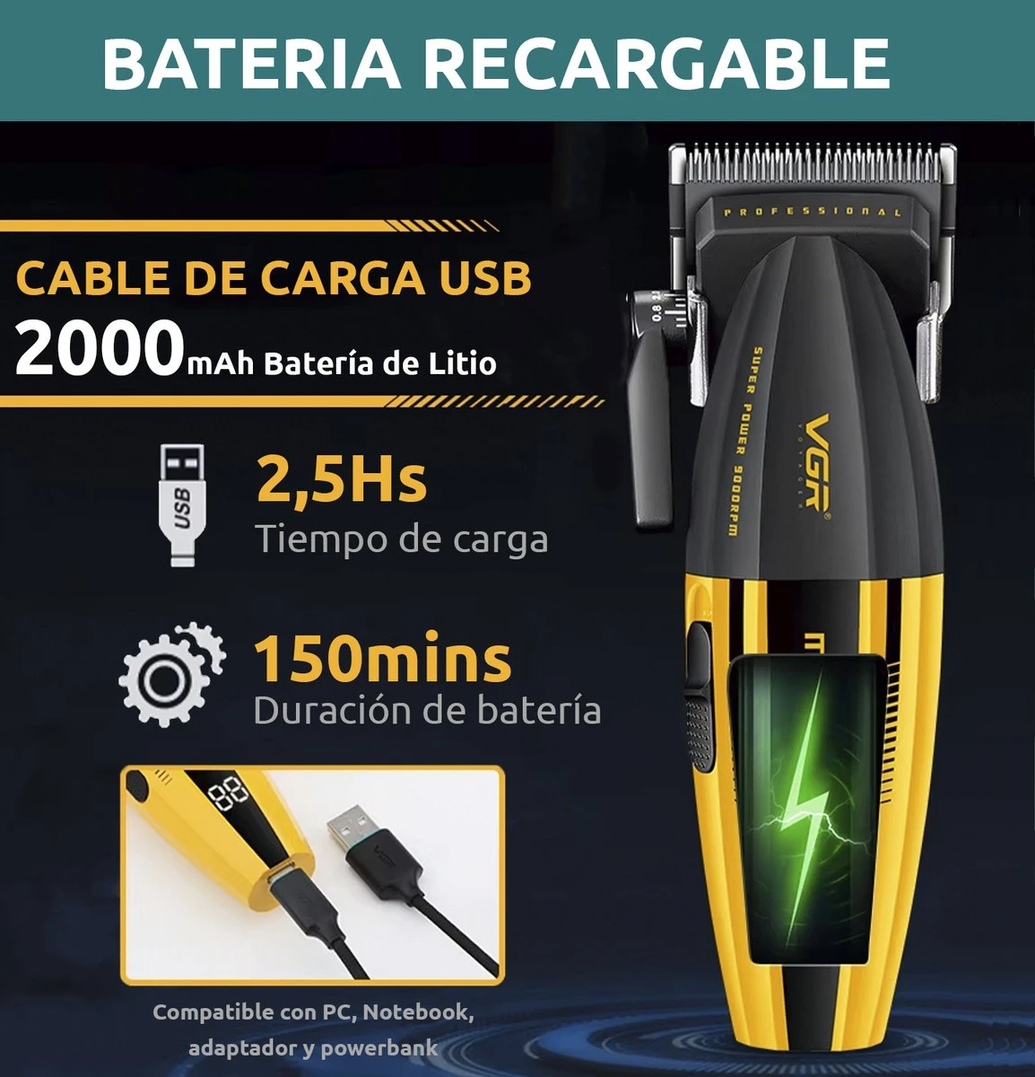 Máquina Cortadora Profesional Vgr V-285 9000 Rpm Inalámbrica 2