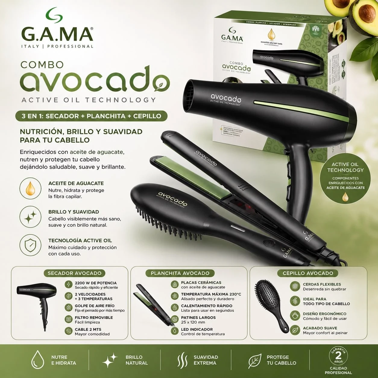  *COMBO GAMA AVOCADO PLANCHITA + SECADOR + CEPILLO
