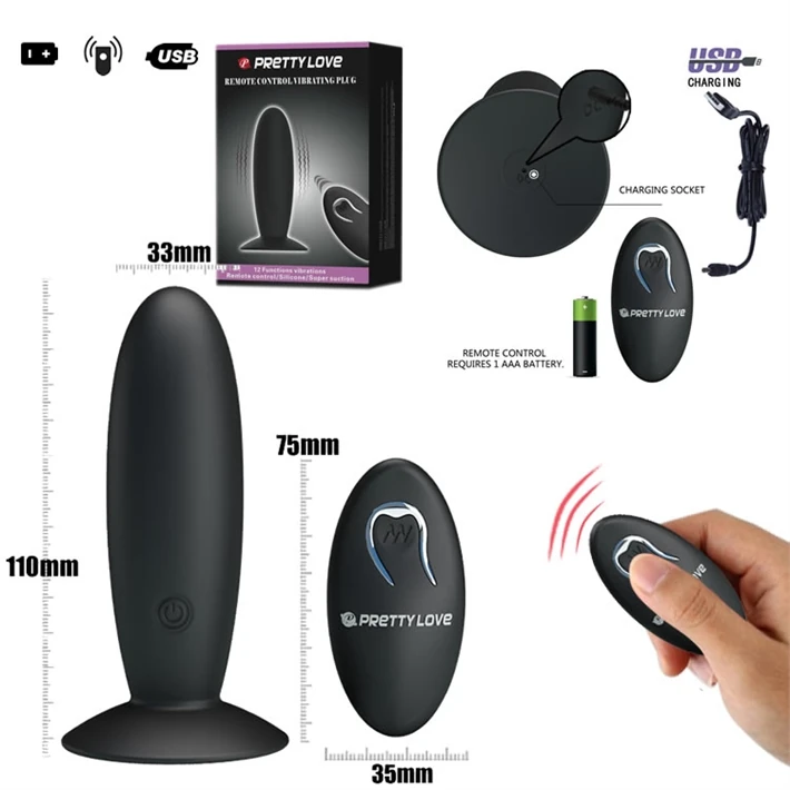 Dilatador anal liso con control remoto y carga USB