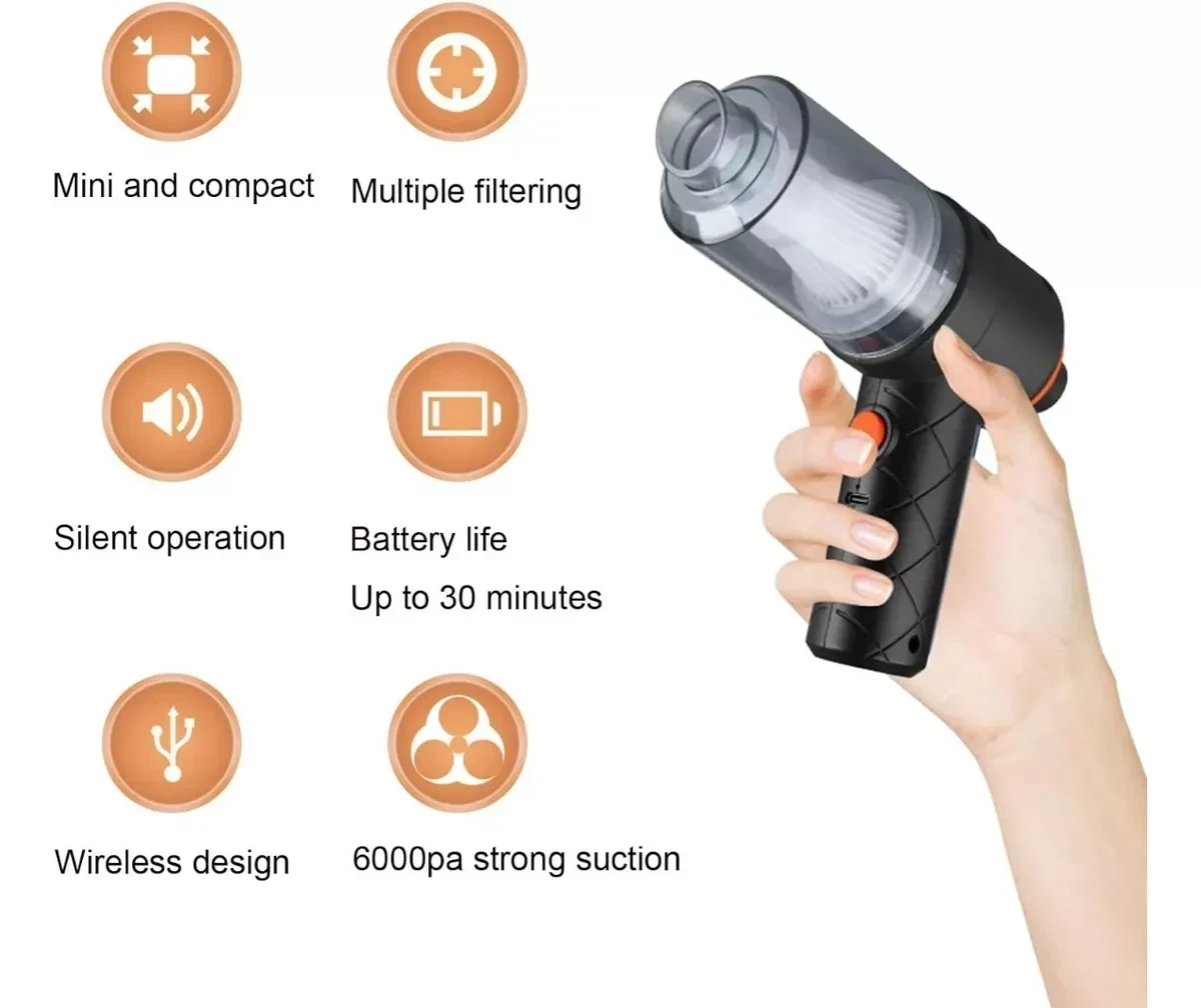 Aspiradora Inalámbrica Portátil Auto Hogar Usb Recargable 3