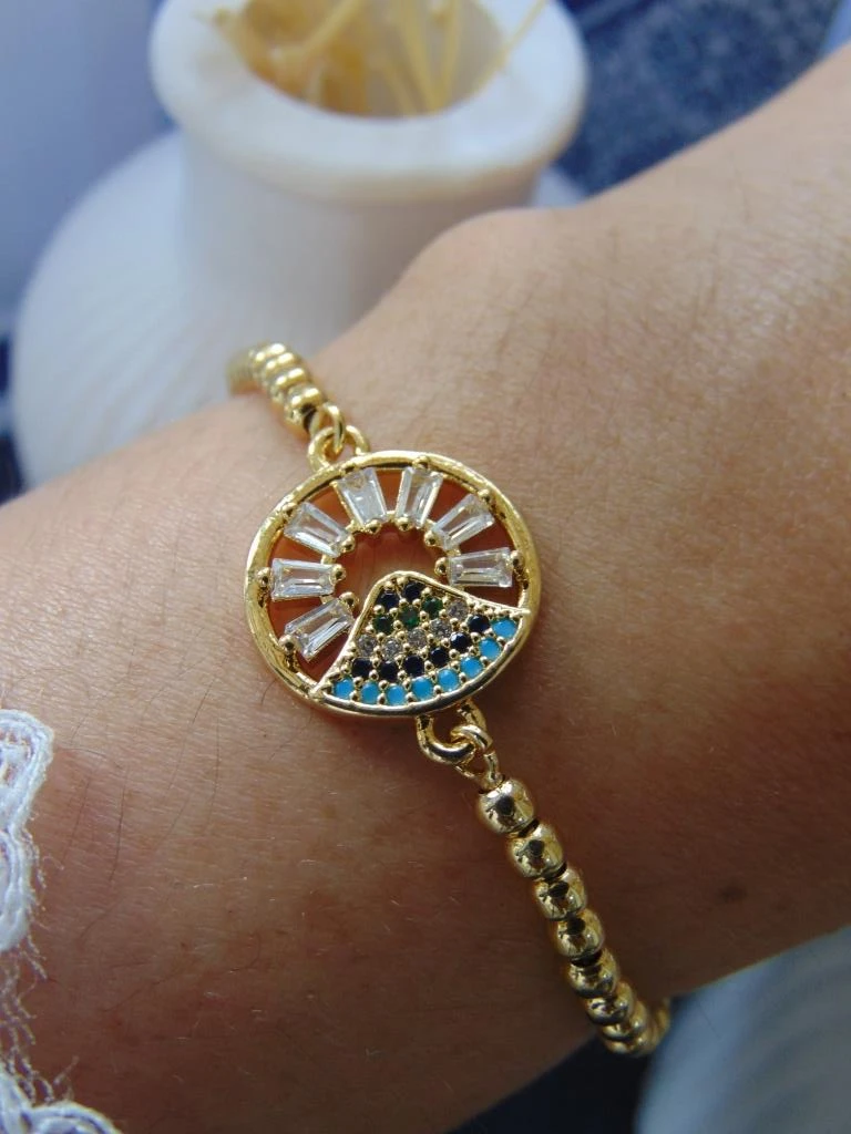 PULSERAS RODIO DOR CIRCULO BAGUET CENTRO OLAS CIRCONES COLORES 2