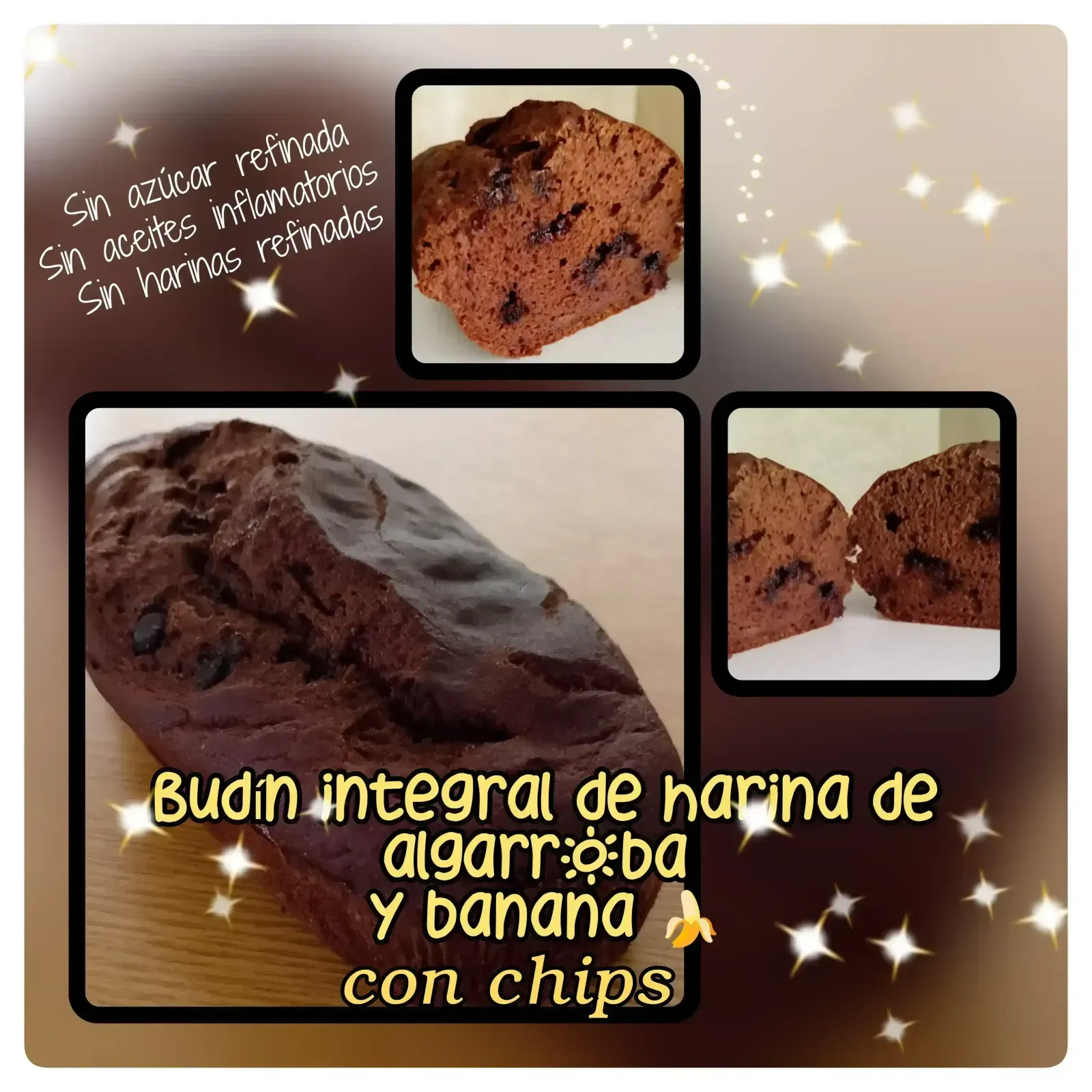 Budin integral de harina de algarroba banana y chips