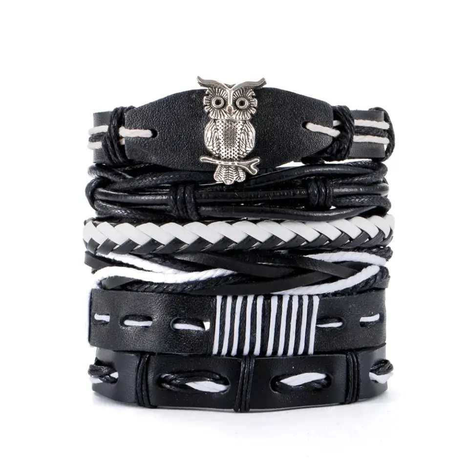 Eif Dock Vinatge-pulsera de cuero multicapa de Metal 3